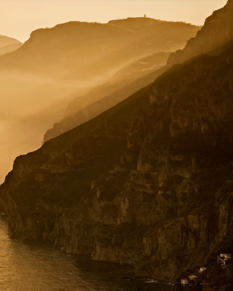 Cliffs of the Amalfi Coast in golden light